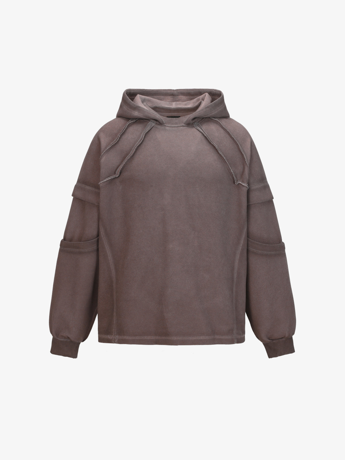 EXTREME CAUSE | Washed Sleeve Panel Hoodie in Brown - front view