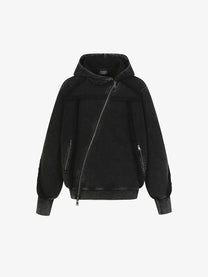 EXTREME CAUSE | Asymmetric Zip Up Hoodie in Black - front view