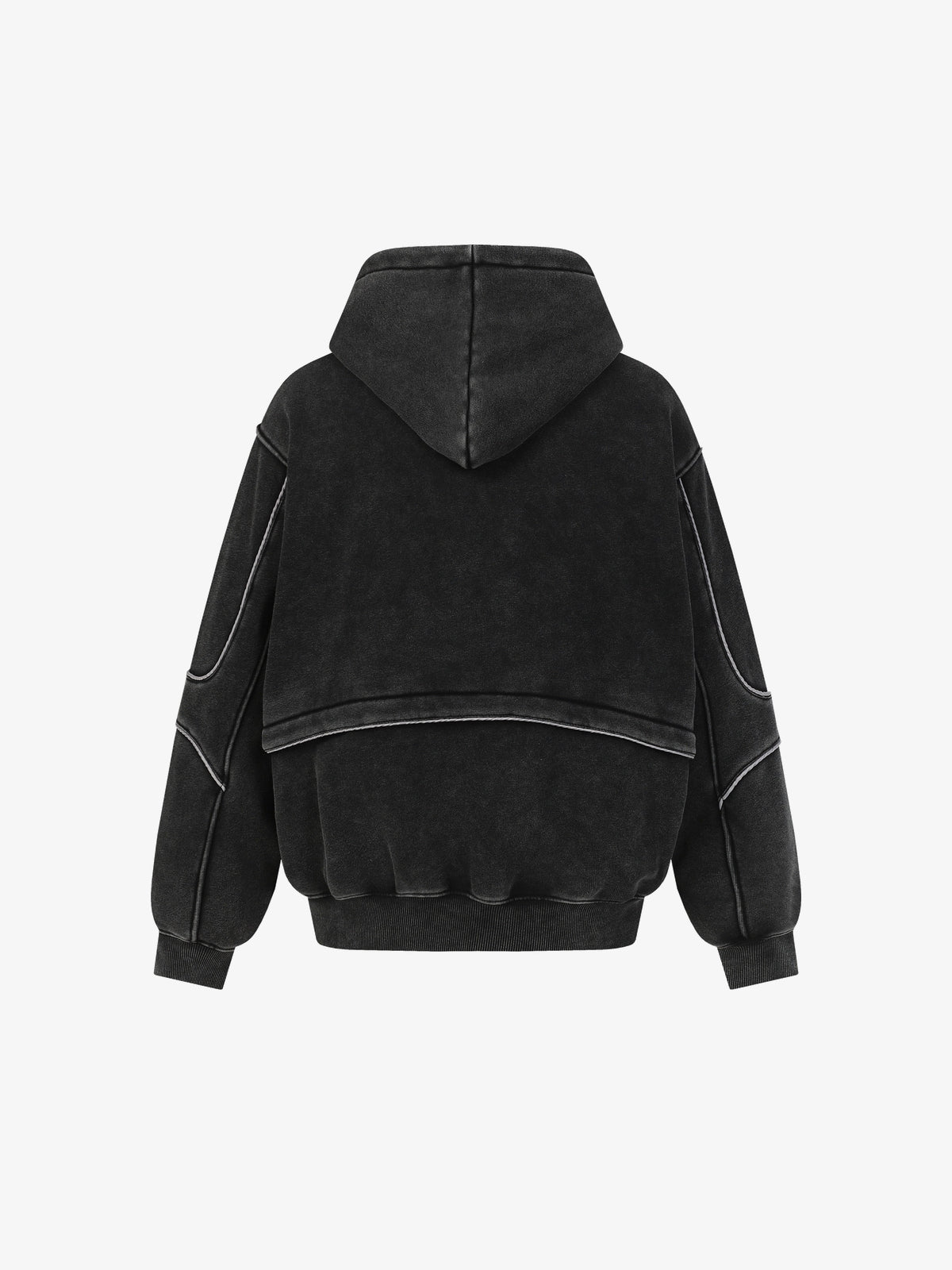 EXTREME CAUSE | Layered Panel Hoodie in Black - back view