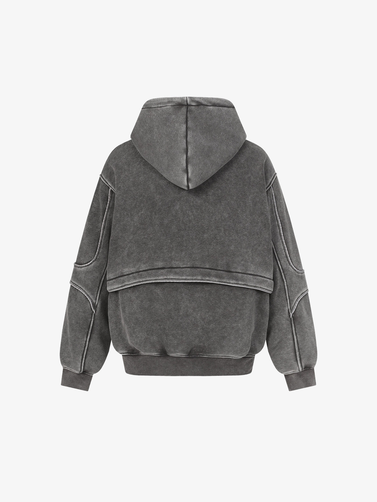 EXTREME CAUSE | Layered Panel Hoodie in Dark Gray - back view