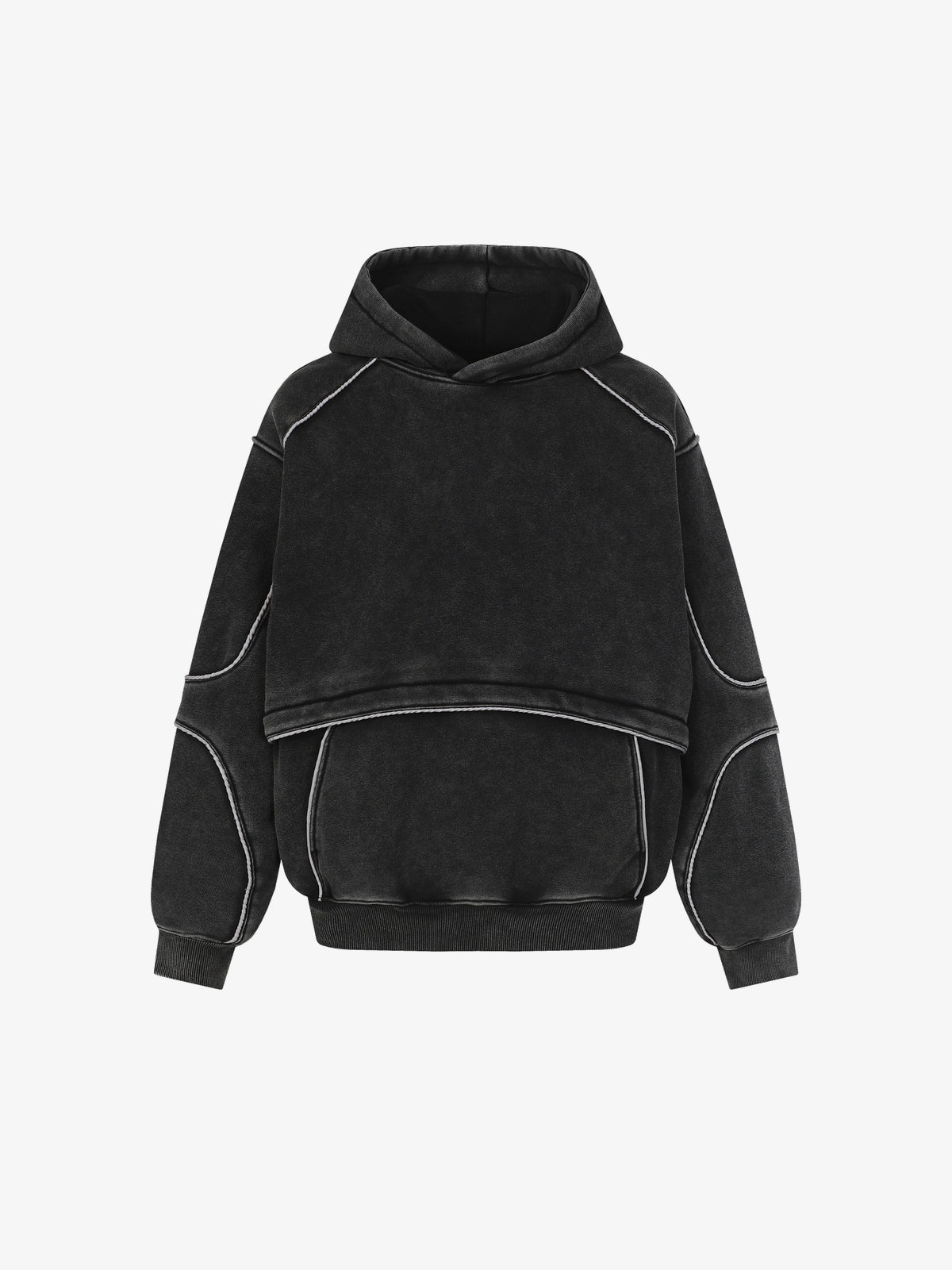EXTREME CAUSE | Layered Panel Hoodie in Black - front view