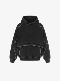 EXTREME CAUSE | Layered Panel Hoodie in Black - front view