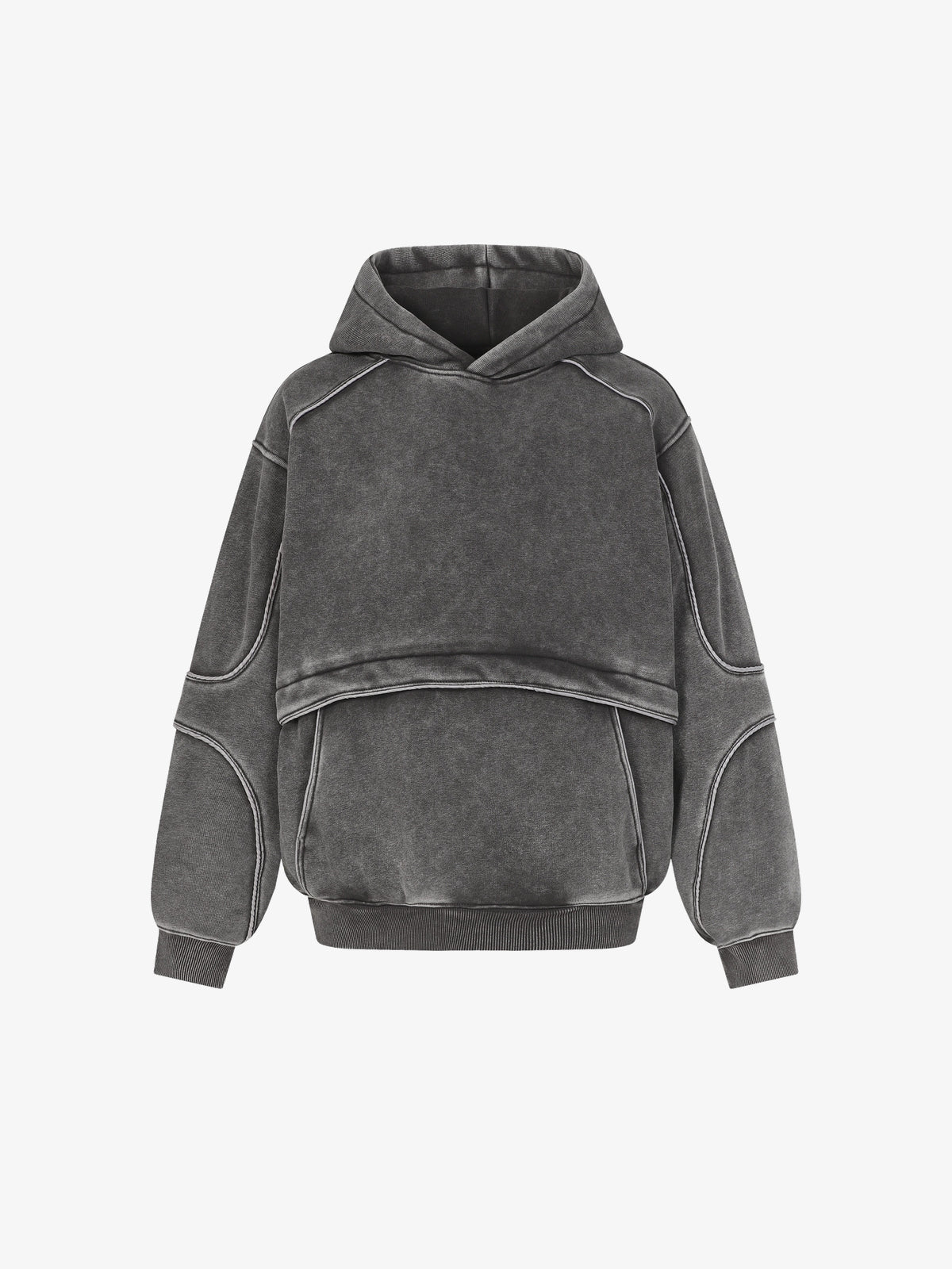 EXTREME CAUSE | Layered Panel Hoodie in Dark Gray - front view