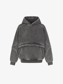 EXTREME CAUSE | Layered Panel Hoodie in Dark Gray - front view