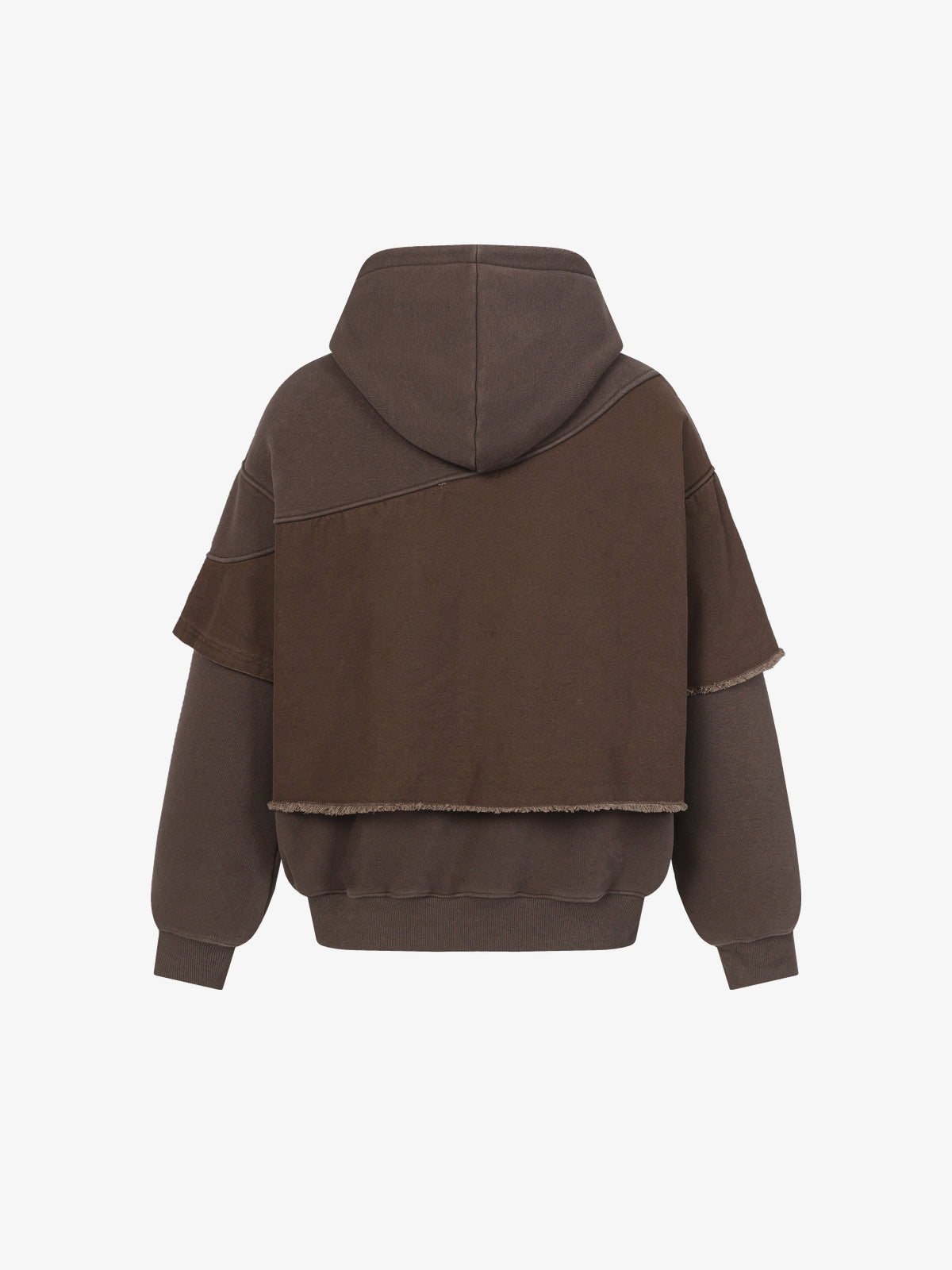 EXTREME CAUSE | Raw Edge Layered Hoodie in Brown - back view
