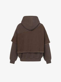 EXTREME CAUSE | Raw Edge Layered Hoodie in Brown - back view