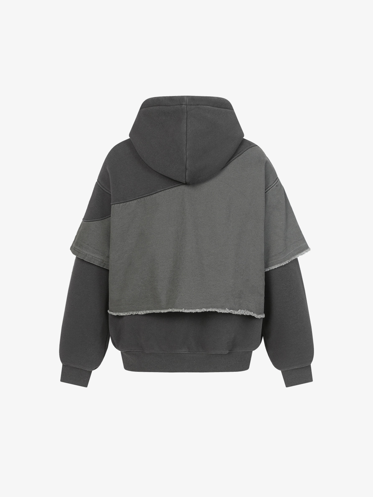 EXTREME CAUSE | Raw Edge Layered Hoodie in Gray - back view
