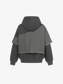 EXTREME CAUSE | Raw Edge Layered Hoodie in Gray - back view