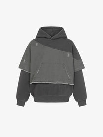 EXTREME CAUSE | Raw Edge Layered Hoodie in Gray - front view