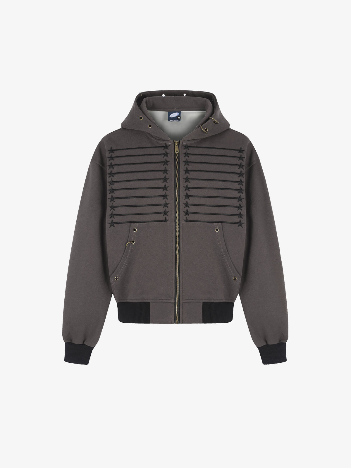 GEESAS | Star Braid Zip Up Hoodie in Brown - front view