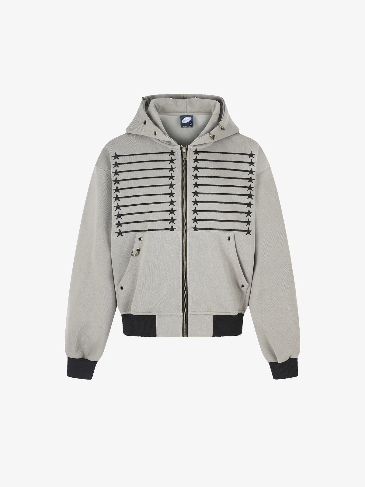 GEESAS | Star Braid Zip Up Hoodie in Light Gray - front view