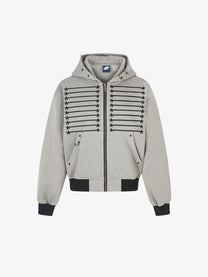GEESAS | Star Braid Zip Up Hoodie in Light Gray - front view