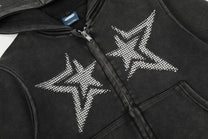 GEESAS | Rhinestone Stars Zip Up Hoodie - product detail