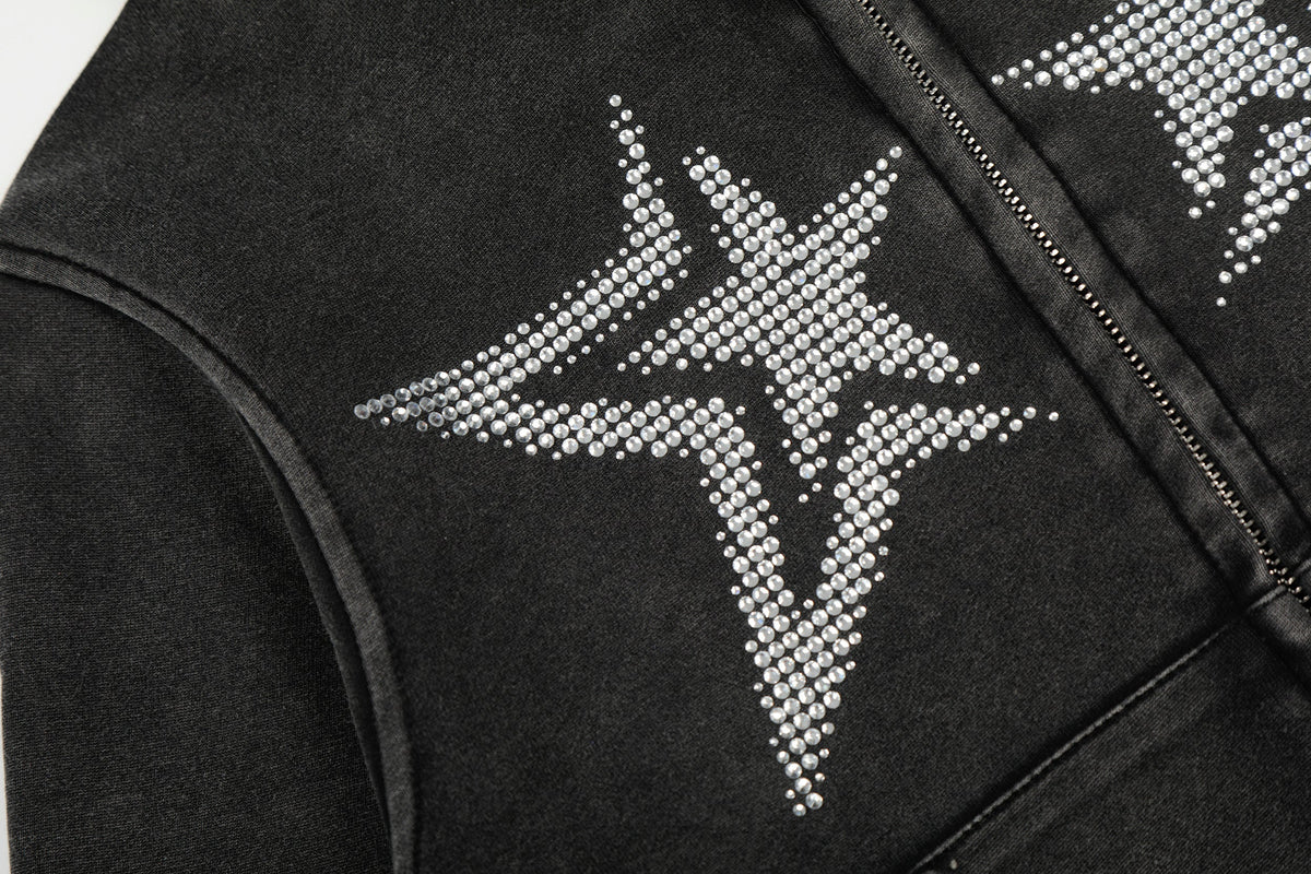 GEESAS | Rhinestone Stars Zip Up Hoodie - product detail