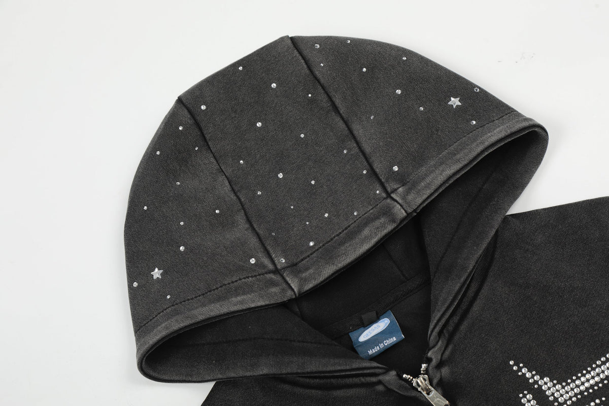 GEESAS | Rhinestone Stars Zip Up Hoodie - product detail