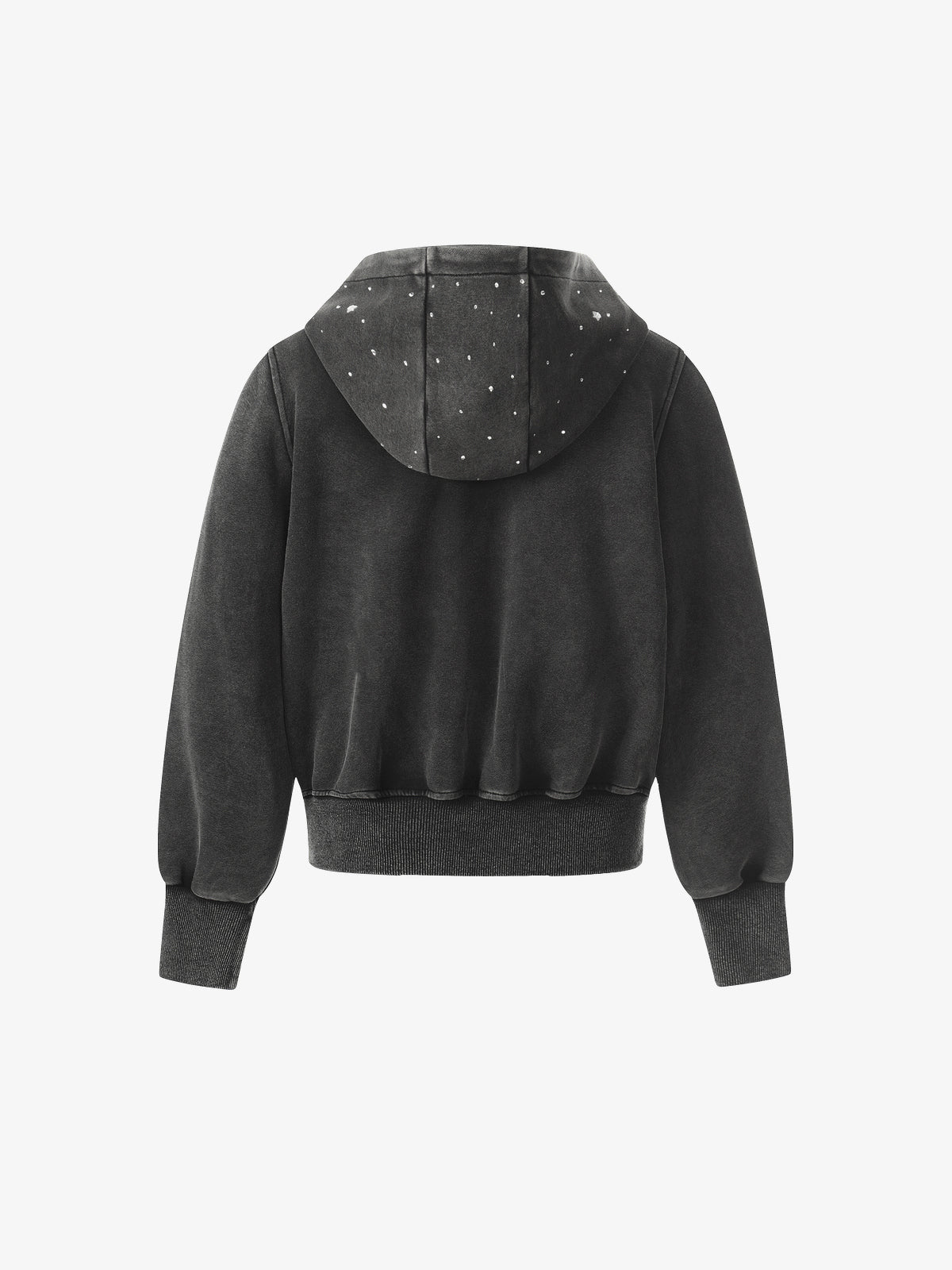 GEESAS | Rhinestone Stars Zip Up Hoodie in Black - back view
