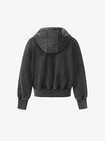 GEESAS | Rhinestone Stars Zip Up Hoodie in Black - back view