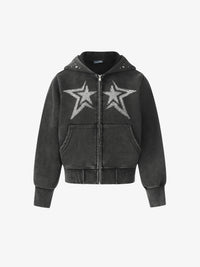 GEESAS | Rhinestone Stars Zip Up Hoodie