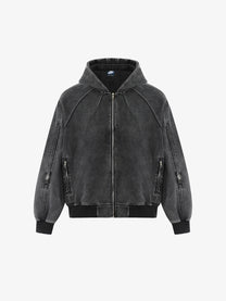 GEESAS | Sleeve Pocket Zip Up Hoodie in Black - front view