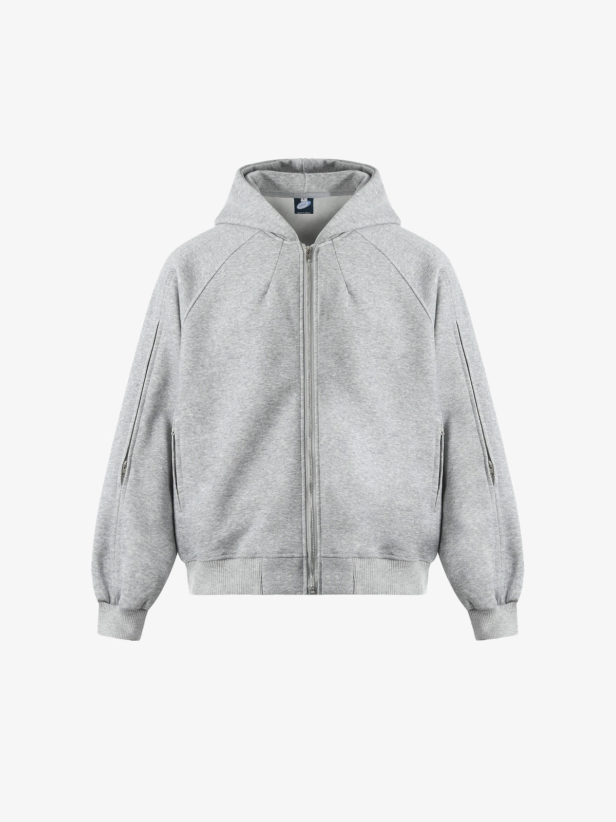 GEESAS | Sleeve Pocket Zip Up Hoodie in Light Gray - front view