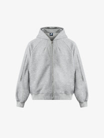GEESAS | Sleeve Pocket Zip Up Hoodie in Light Gray - front view
