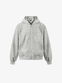 GEESAS | Studded Yoke Zip Up Hoodie in Gray - front view