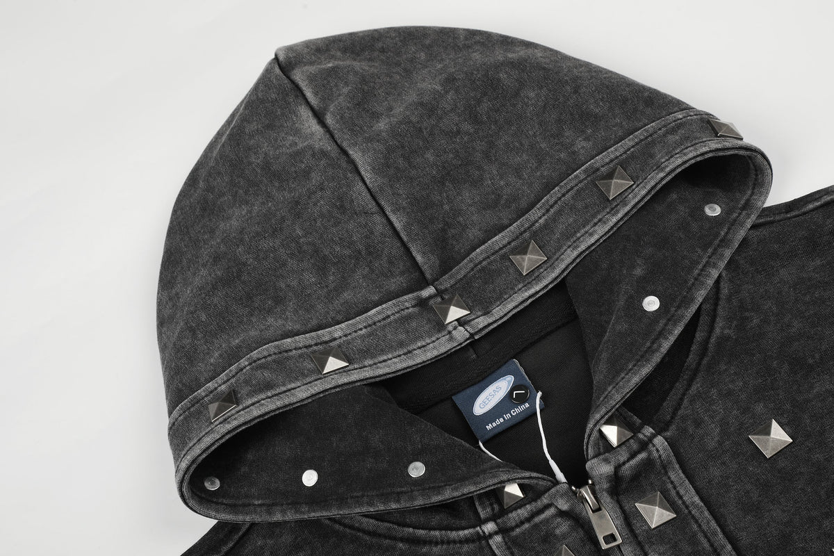 GEESAS | Stud Grid Zip Up Hoodie - product detail