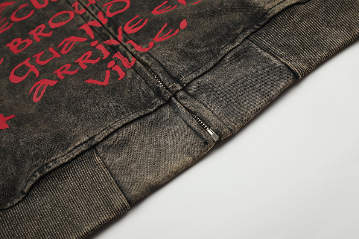 GEESAS | Washed Script Zip Up Hoodie - product detail