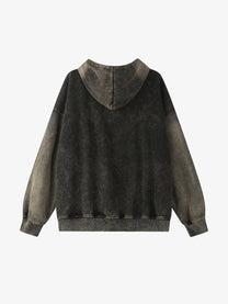 GEESAS | Washed Script Zip Up Hoodie in Washed Black - back view