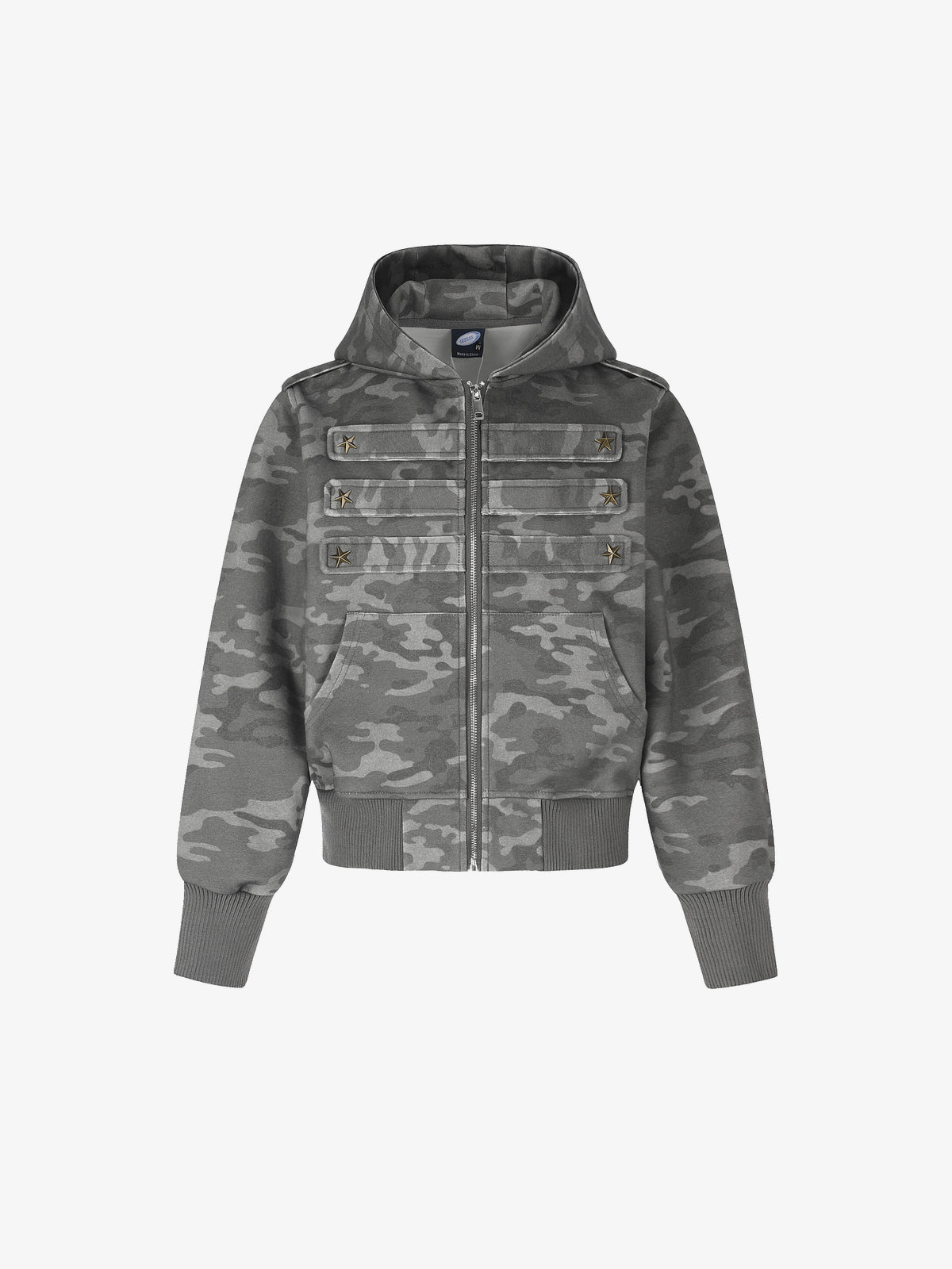 GEESAS | Military Tab Zip Up Hoodie in Camo - front view