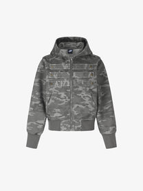 GEESAS | Military Tab Zip Up Hoodie in Camo - front view
