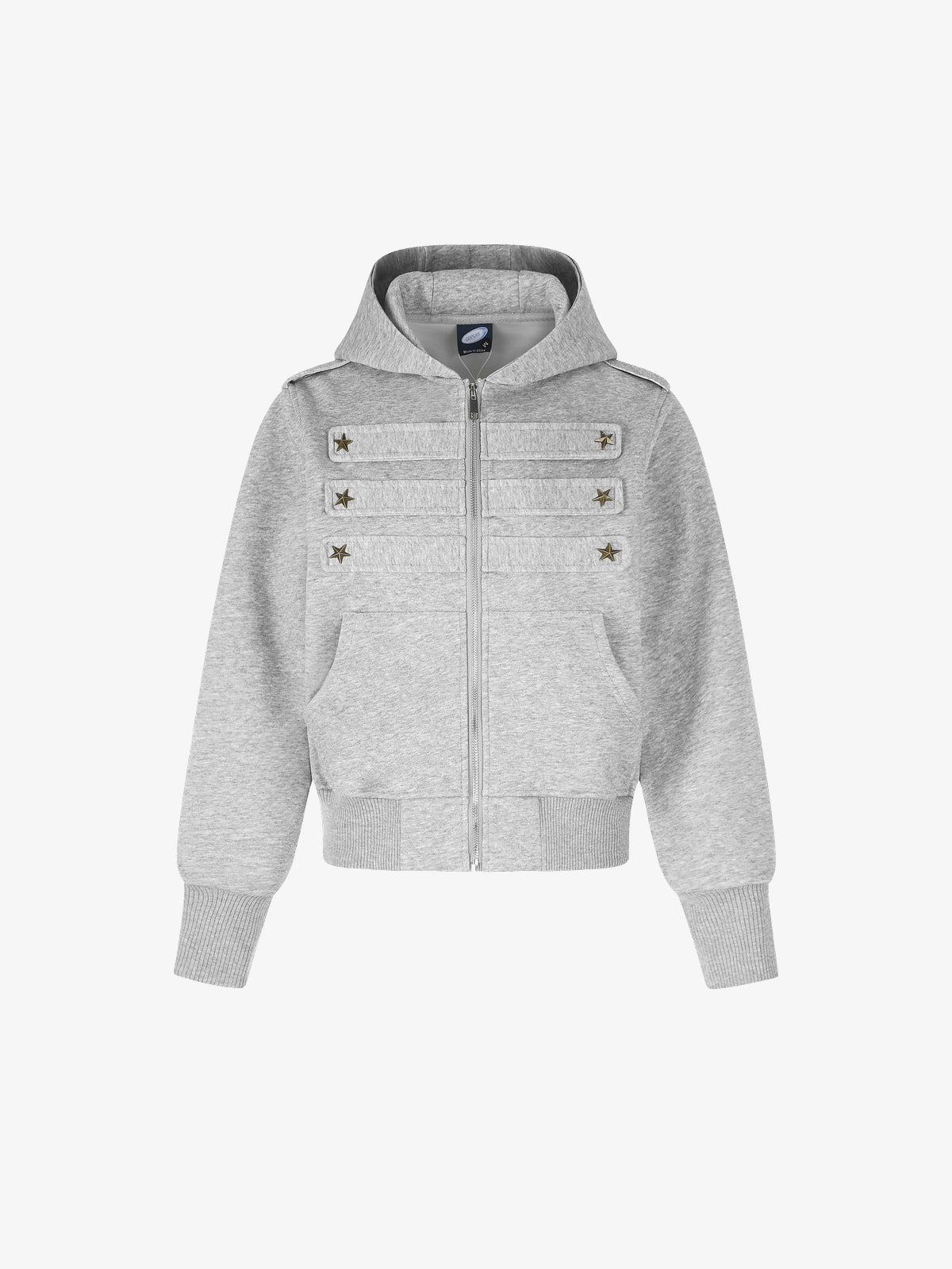 GEESAS | Military Tab Zip Up Hoodie in Gray - front view