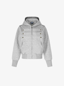 GEESAS | Military Tab Zip Up Hoodie in Gray - front view
