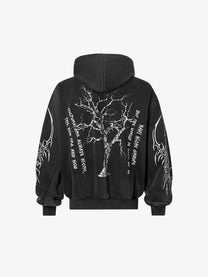 GUO WEAR | 07 Tree Zip Up Hoodie in Black - back view
