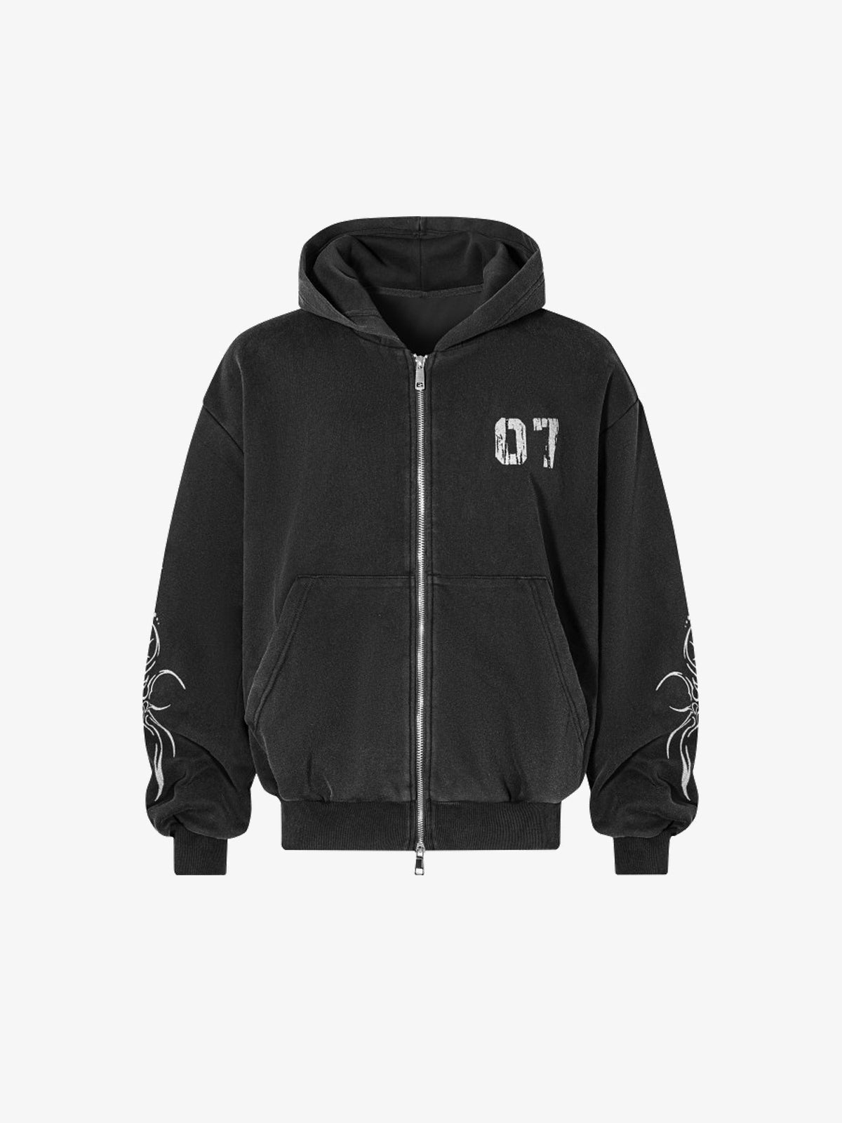 GUO WEAR | 07 Tree Zip Up Hoodie in Black - front view