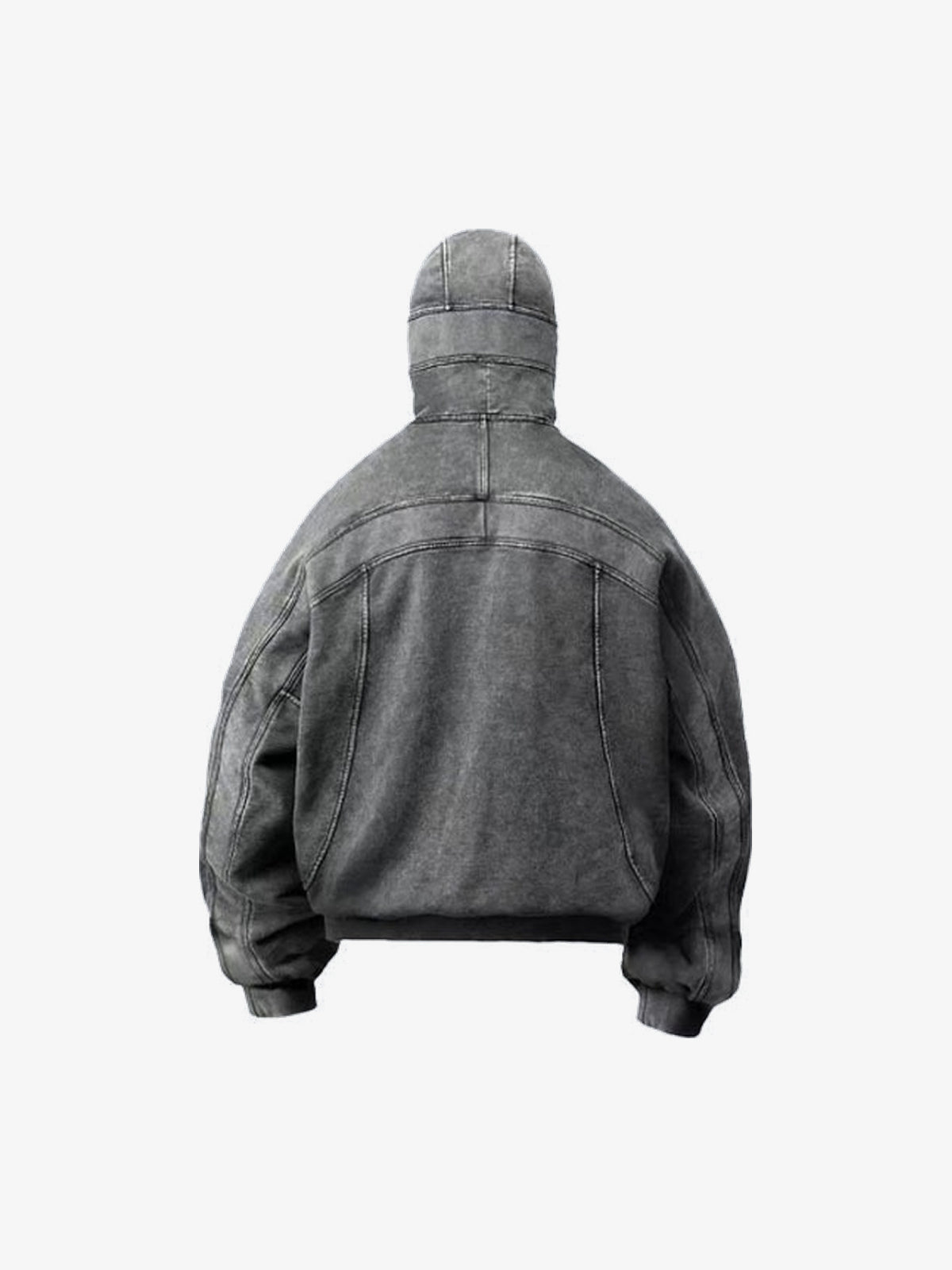 GUO WEAR | Face Cover Zip Pocket Hoodie in Grey - back view