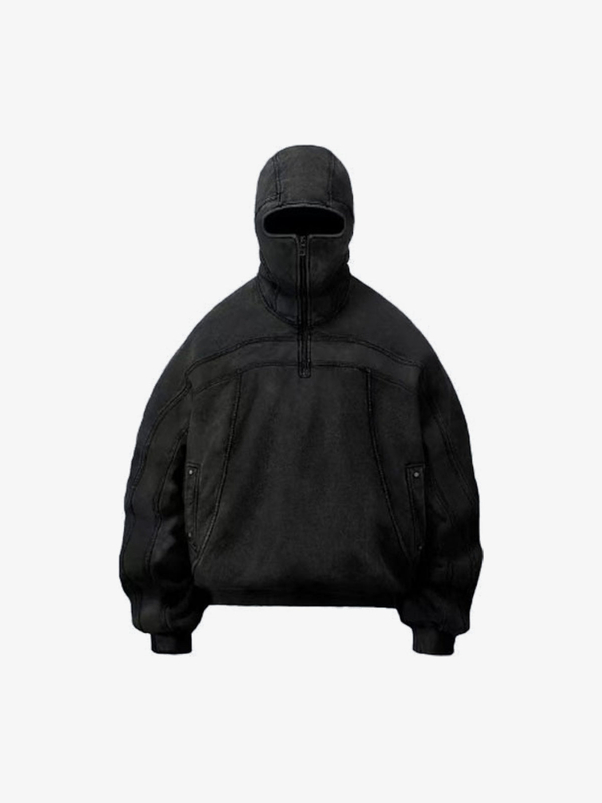 GUO WEAR | Face Cover Zip Pocket Hoodie in Black - front view
