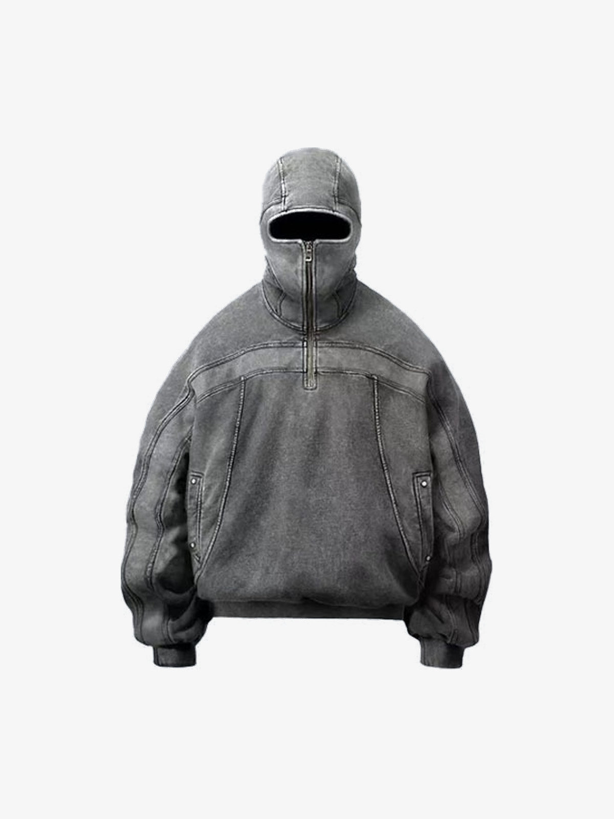 GUO WEAR | Face Cover Zip Pocket Hoodie in Grey - front view