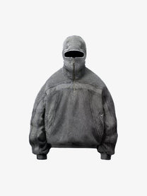 GUO WEAR | Face Cover Zip Pocket Hoodie in Grey - front view
