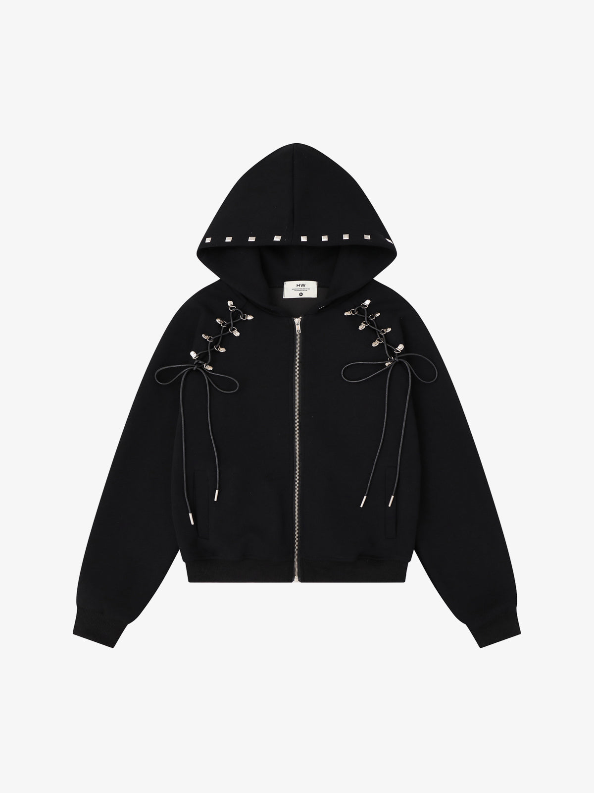 HW | Laced Wing Zip Up Hoodie in Black - front view