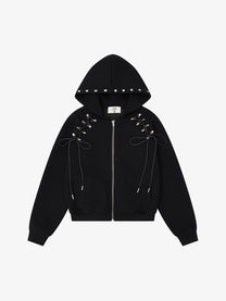 HW | Laced Wing Zip Up Hoodie in Black - front view