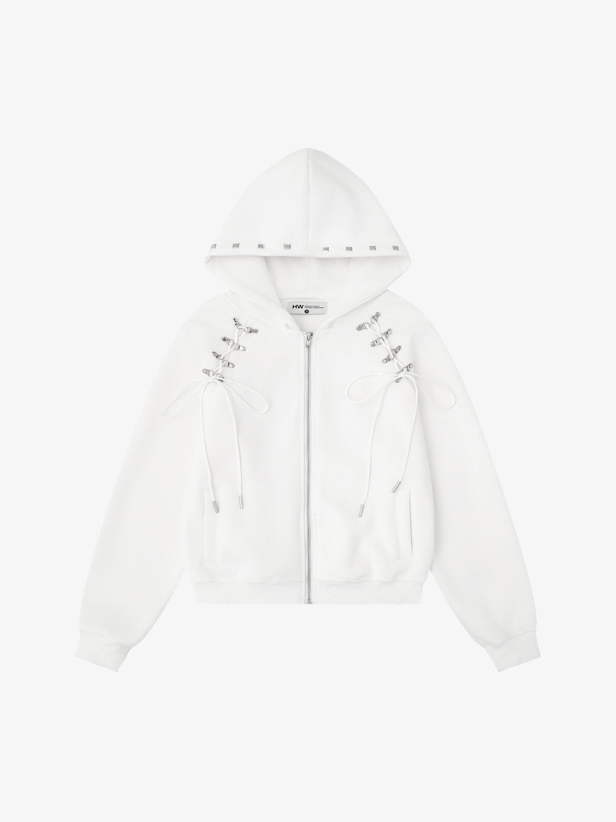 HW | Laced Wing Zip Up Hoodie in White - front view