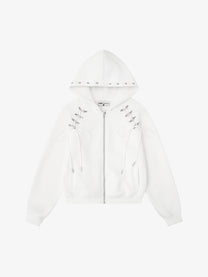 HW | Laced Wing Zip Up Hoodie in White - front view