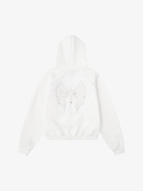 HW | Laced Wing Zip Up Hoodie in White - back view