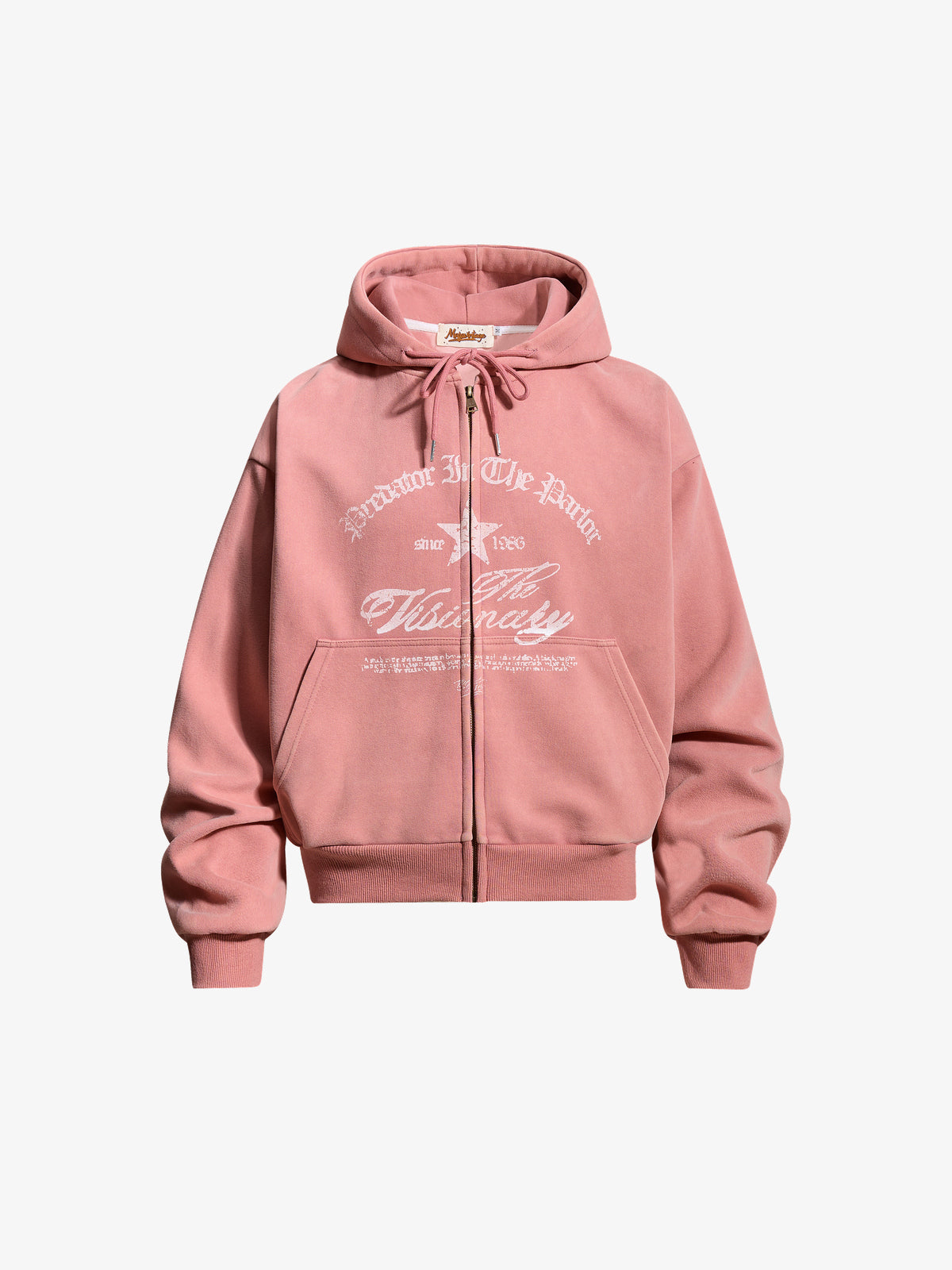 INSERROR MAFA | Ornate Script Zip Up Hoodie in Pink - front view