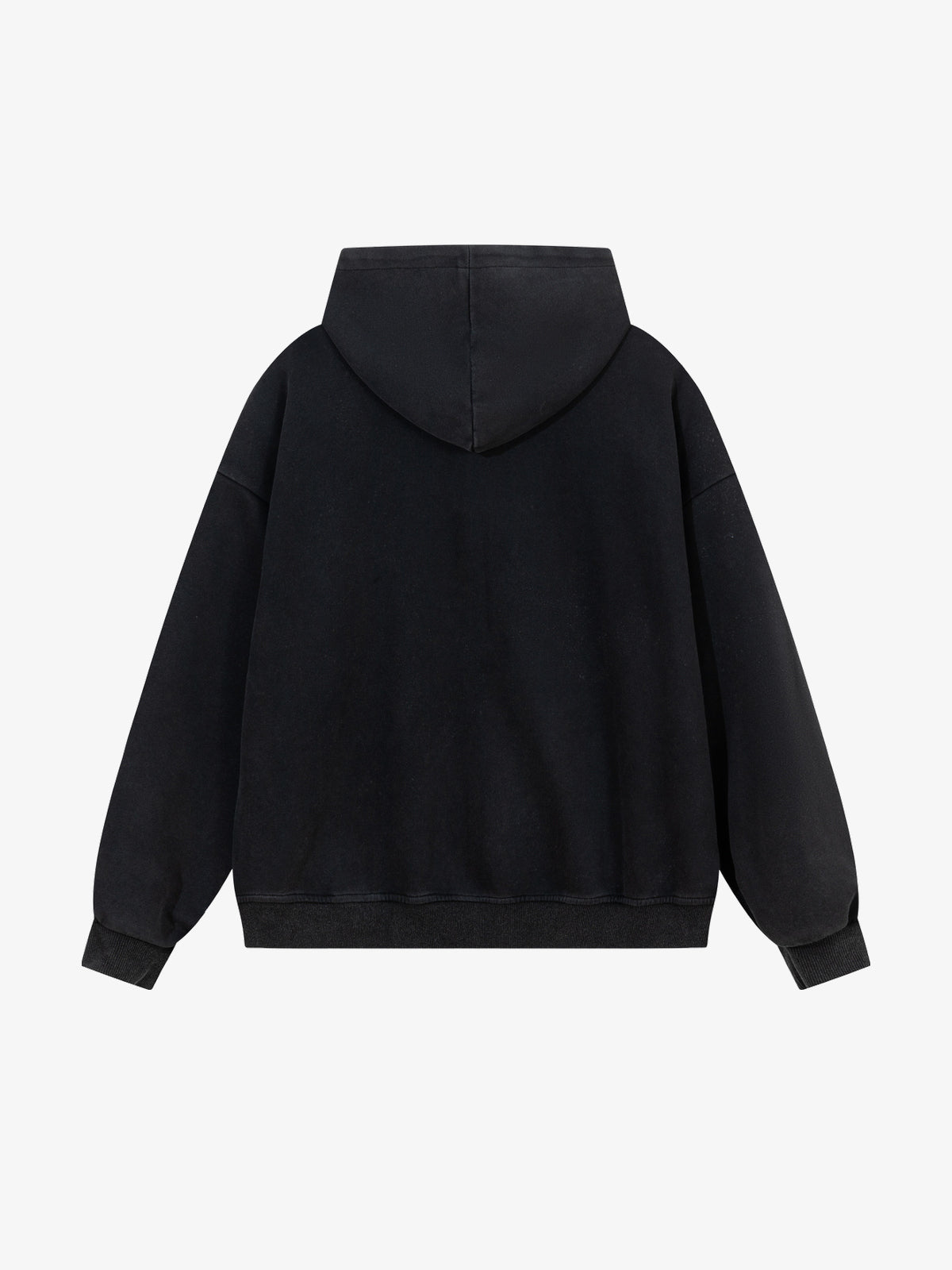 LAYFU HOME | Cross Patch Zip Up Hoodie in Washed Black - back view
