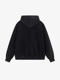 LAYFU HOME | Cross Patch Zip Up Hoodie in Washed Black - back view