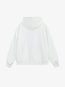 LAYFU HOME | Cross Patch Zip Up Hoodie in White - back view