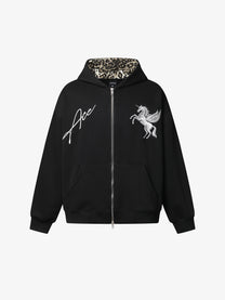 MADEGPSR | Pegasus Embroidery Zip Up Hoodie in Black - front view