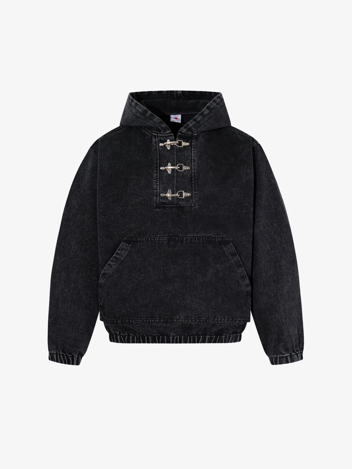 MCCNN | Toggle Front Washed Hoodie in Washed Black - front view